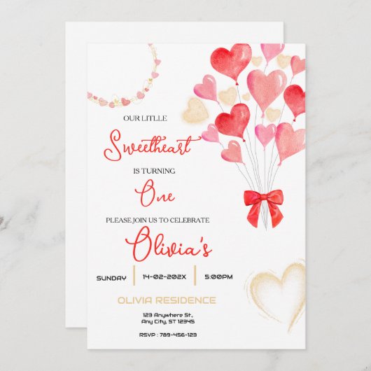 Invitation Soeur douce Saint Valentin Première fête d'anniver (Devant / Derrière)