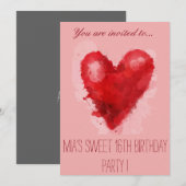 Invitation Soeur rose fête du 16e anniversaire (Devant / Derrière)