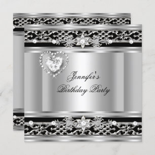 Invitation Soeur Silver Black Diamond fête d'anniversaire