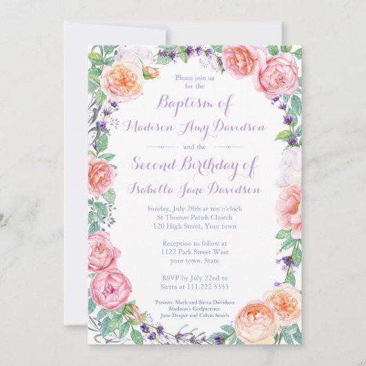 Invitation Soeurs conjointes Baptême / Fête d'anniversaire / (Devant)
