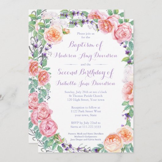 Invitation Soeurs conjointes Baptême / Fête d'anniversaire /  (Devant / Derrière)