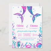Invitation Soeurs Mermaid Joint Anniversaire Photo (Devant)