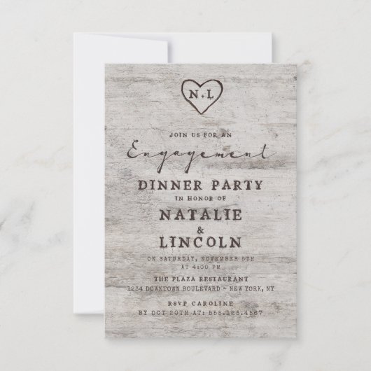 Invitation Soeurs sculptées Rustic Birch Engagement Party (Devant)