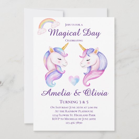 Invitation Soeurs Unicorne Conjointes Soeurs doubles Soeurs A (Devant)