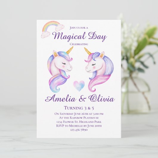 Invitation Soeurs Unicorne Conjointes Soeurs doubles Soeurs A (Debout devant)