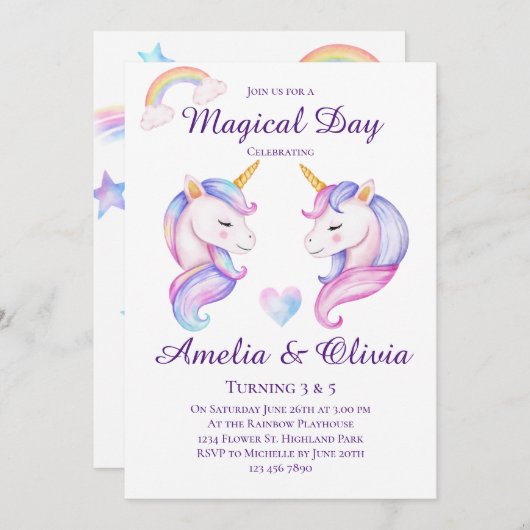 Invitation Soeurs Unicorne Conjointes Soeurs doubles Soeurs A (Devant / Derrière)