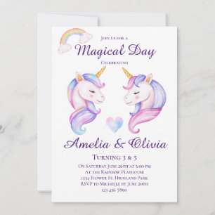 Invitation Soeurs Unicorne Conjointes Soeurs doubles Soeurs A