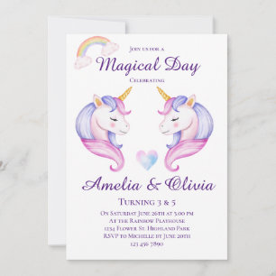 Invitation Soeurs Unicorne Conjointes Soeurs doubles Soeurs A