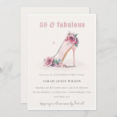 Invitation Soft 50 Fabuleux Blush High Heels Floral Anniversa (Devant / Derrière)