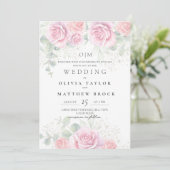 Invitation Soft and Elegant Blush Pink Roses Wedding (Debout devant)