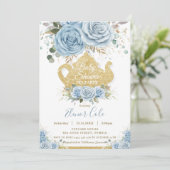Invitation Soft Baby Blue Floral Baby shower High Tea Party (Debout devant)