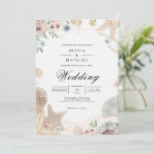 Invitation Soft Beach Shells Floral Mariage (Debout devant)
