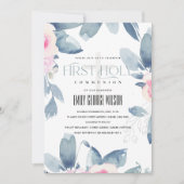 INVITATION SOFT BLEU BLEU FLORAL BUNCH PREMIER SAINT COMMUNIO (Devant)