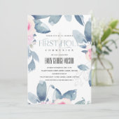 INVITATION SOFT BLEU BLEU FLORAL BUNCH PREMIER SAINT COMMUNIO (Debout devant)