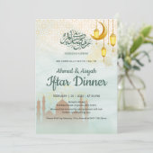 Invitation Soft Blue and Gold Mosque Iftar Dinner Party (Debout devant)
