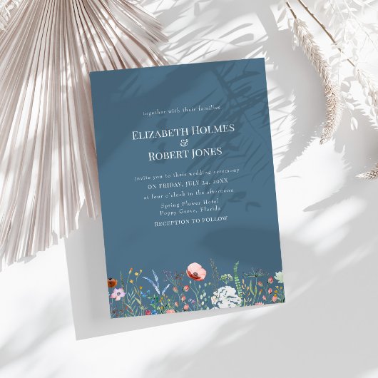 Invitation Soft Blue Boho Fleurs sauvages de mariage Invitati
