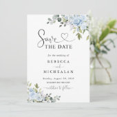 Invitation Soft Blue Botanical Wedding Save The Date (Debout devant)