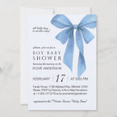Invitation Soft Blue Bow Boy Baby Shower (Devant)