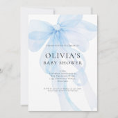 Invitation Soft Blue Bow Text Overlay Baby Shower (Devant)