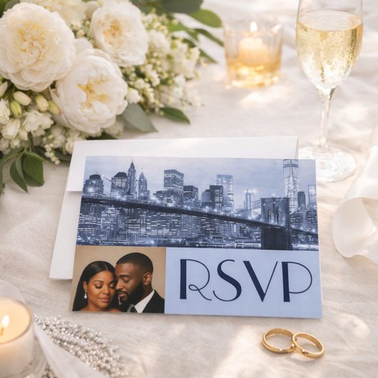 Invitation Soft Blue Brooklyn Bridge Wedding RSVP