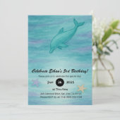 Invitation Soft Blue Dolphin & Starfish Ocean Birthday  (Debout devant)