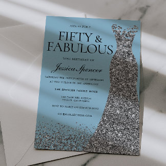 Invitation Soft Blue Elegance 50th Birthday Party