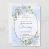 Invitation Soft Blue Floral Wheat Gold Oval Wedding Invite (Devant)
