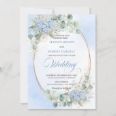 Invitation Soft Blue Hydrangea Wheat Gold Elegant Wedding  (Devant)
