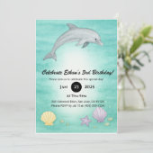 Invitation Soft Blue Ocean Dolphin Illustration Birthday (Debout devant)