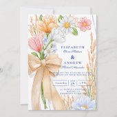Invitation Soft Blue Ribbon Floral Wedding (Devant)