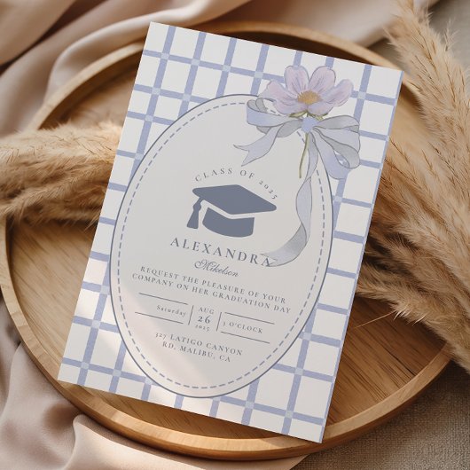Invitation Soft Blue Ribbon Graduation