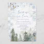 Invitation Soft Blue Snowflake In Love Winter Forest Birthday (Devant / Derrière)