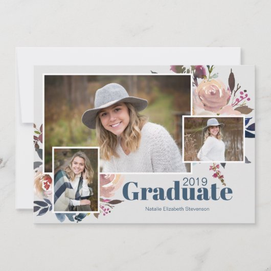 Invitation Soft Blue Trois Photo Fête de Graduation tendance (Devant)
