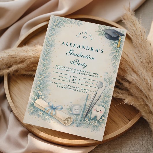 Invitation Soft Blue White Coat Dentist Graduation Party