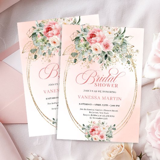 Invitation Soft Blush and Gold Botanical Bridal Shower Invite
