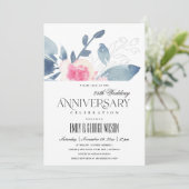 Invitation SOFT BLUSH BLUE FLORAL 25e TOUTE ANNÉE ANNIVERSAIR (Debout devant)