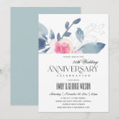 Invitation SOFT BLUSH BLUE FLORAL 25e TOUTE ANNÉE ANNIVERSAIR (Devant / Derrière)
