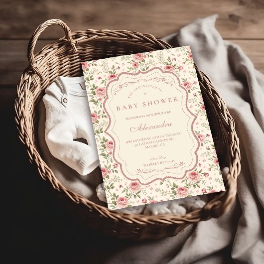Invitation Soft Blush Floral Heirloom Baby Shower