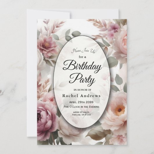 Invitation Soft Blush Floral Peony et Rose Serenade (Devant)