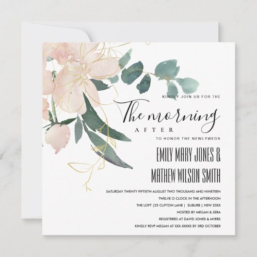INVITATION SOFT BLUSH GOLD FLORAL LE MATIN APRÈS MARIAGE (Devant)