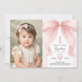 Invitation Soft Blush Pink Bow Coquette Theme 1st Birthday (Devant)