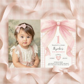 Invitation Soft Blush Pink Bow Coquette Theme 1st Birthday