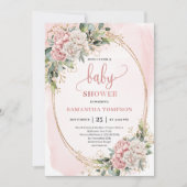 Invitation Soft Blush Pink Flowers Greenery Baby Shower Girl (Devant)