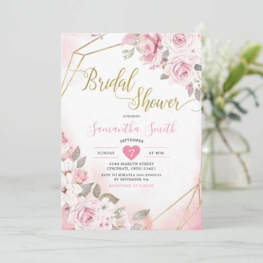 Invitation Soft Blush Rose Bridal Douche (Debout devant)
