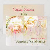 Invitation Soft Blush Rose Floral fête d'anniversaire (Devant / Derrière)