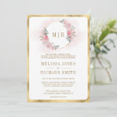 Invitation Soft Blush Rose Floral Or tout en un seul Mariage (Debout devant)