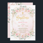 Invitation Soft Blush Rose Or Floral Girl Baptême Français<br><div class="desc">Aidez à célébrer le baptême de votre fille avec cette invitation féminine. Doté d'une élégante composition de toiture blush ornée de couronnes et de verdure rose pastel. Cliquez sur le bouton "customiser plus loin" si vous souhaitez réorganiser et formater le style et le placement du texte. Vient avec un assortiment...</div>