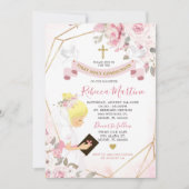 Invitation Soft Blush Rose Rose Blonde Fille Première Communi (Devant)
