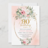 Invitation Soft Blush Roses Gold Elegant 90th Birthday Invite (Devant)