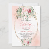 Invitation Soft Blush Roses Greenery Girl Baby Shower Invite (Devant)